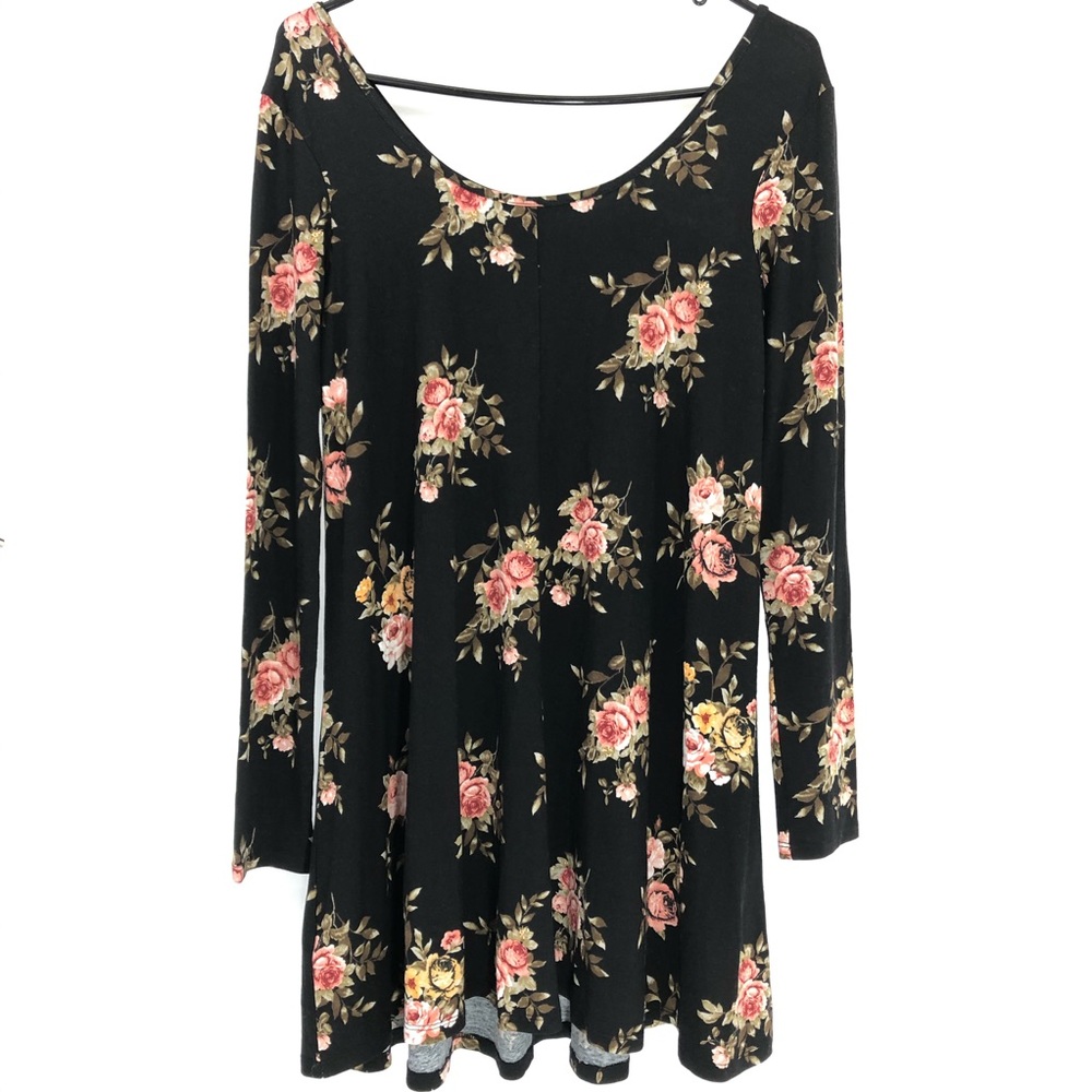 Black Floral Long Sleeve Dress Size Medium